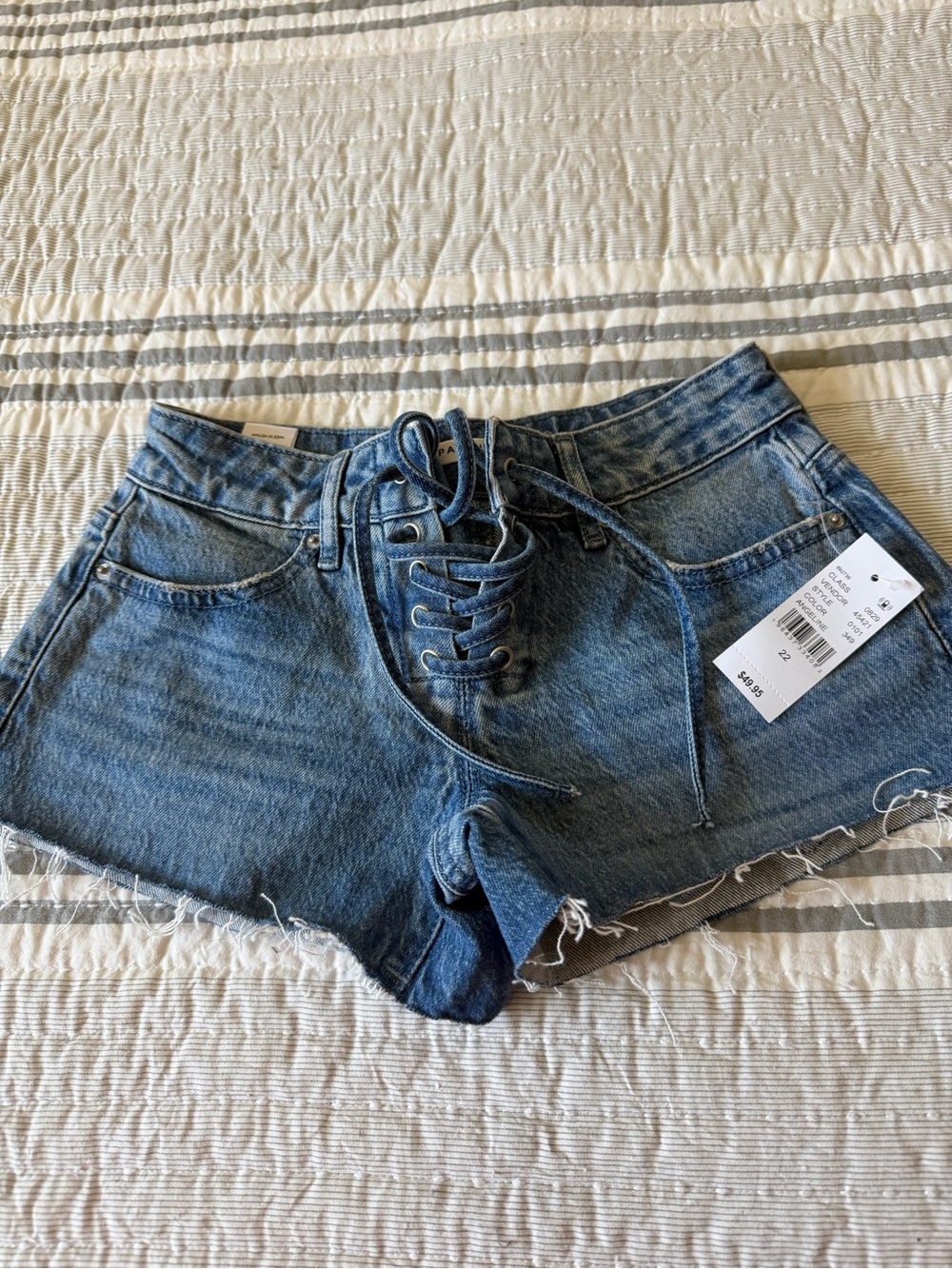 PacSun Lace-Up High Waist Denim Shorts - Blue